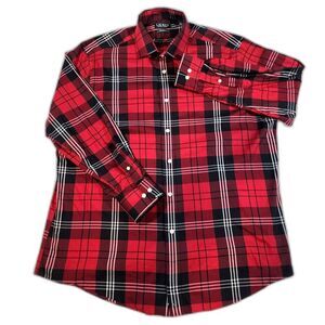 Lauren Ralph Lauren XL Red Tartan Plaid Long Sleeve Performance Stretch Shirt